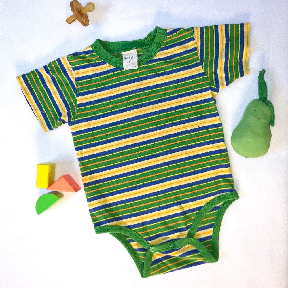 VINTAGE 24mo Old Navy Green & Blue Striped Onesie!